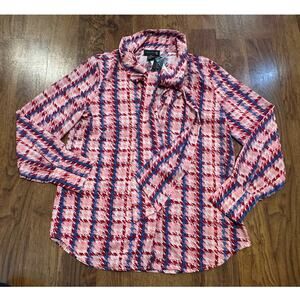 Gracia Houndstooth Tie Neck Blouse Women’s Medium NWT Statement Chic Top